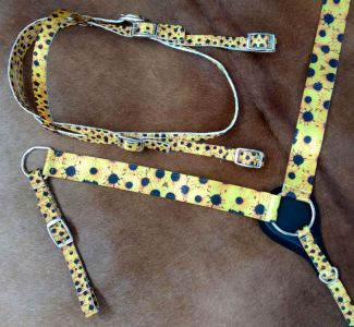 Showman HORSE SIZE Nylon Headstall &amp; Breastcollar set With Sunflower Print Design #2